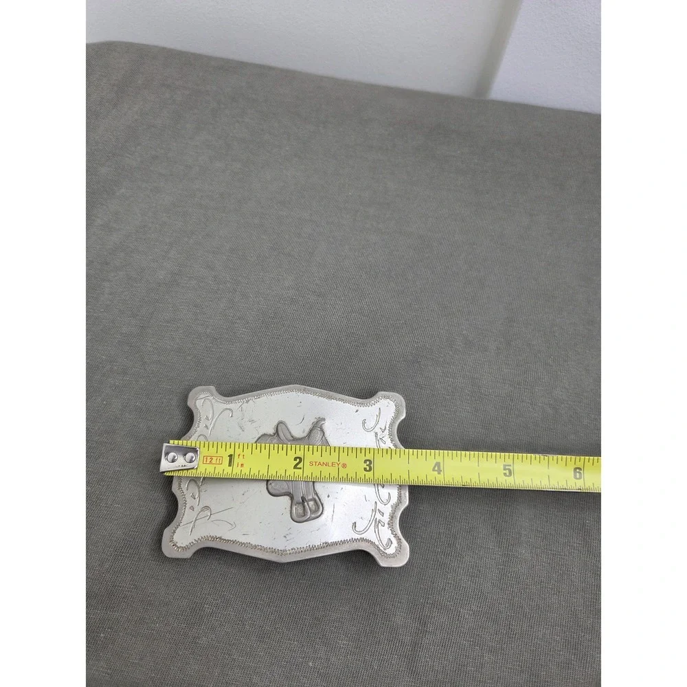 Vintage Nickel Western Saddle Rodeo Cowboy Belt Buckle